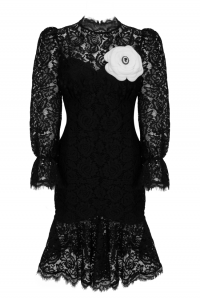 Платье Футляр &quot;Миччел&quot; , Черное Кружевное с манжетом (Миди)