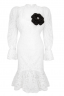 Платье Футляр "Миччел" , Молочно-Белое Кружевное с манжетом (Миди)