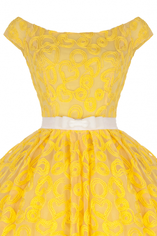 Платье "Мэйкон" сердечки, желтое кружево, мини