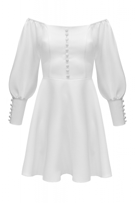 Платье "Андрия" белое, декорированное пуговицами, мини