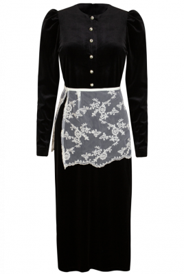 Платье "Морфи" черное, бархат, с баской из кружева, миди