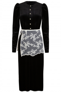 Платье &quot;Морфи&quot; черное, бархат, с баской из кружева, миди