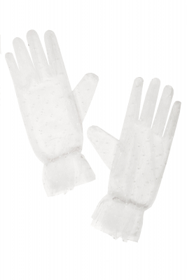 Перчатки "фатин", белые, горошек