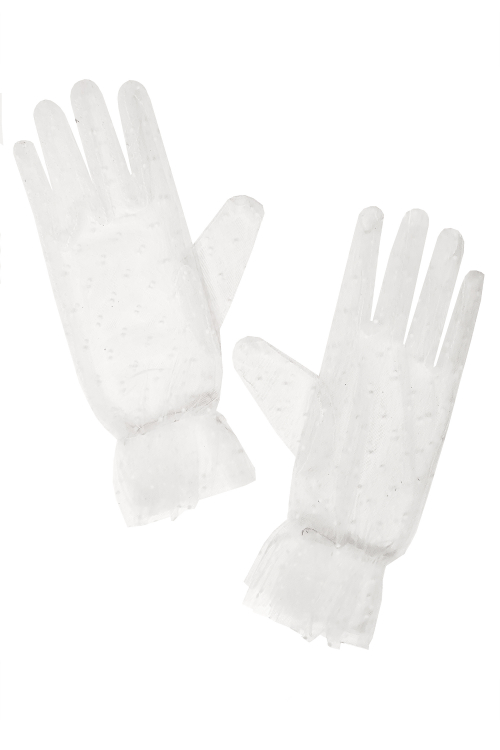 Перчатки "фатин", белые, горошек