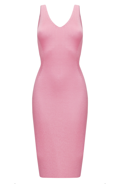 Платье "Эрин" розовое, трикотаж, обтягивающее, миди