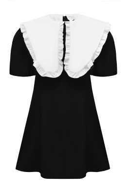 Платье "Армина" черное, широкий острый белый воротник, мини
