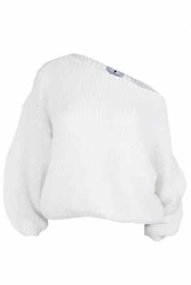 Джемпер (кофта, свитер) "Лусио" белый, крупная вязка, на одно плечо