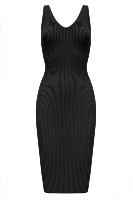 Платье "Эрин" черное, трикотаж, обтягивающее, миди