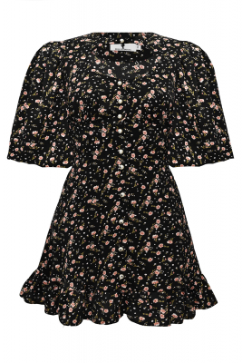 Платье "Эрнеста" черное, цветочный принт