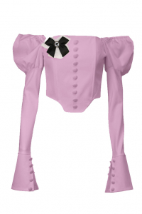Блуза - топ - корсет &quot;Бруно&quot; розовая, рукава фонарики, брошь, с манжетами и пуговицами
