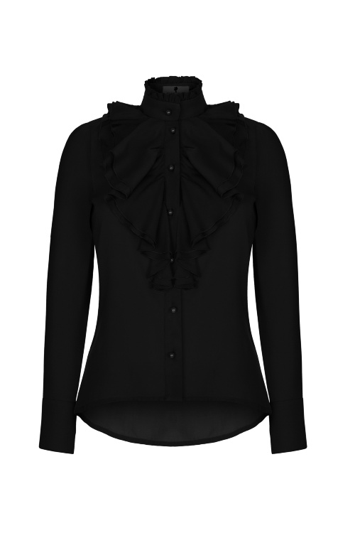 Блуза "Ингрид" черная, с воланом