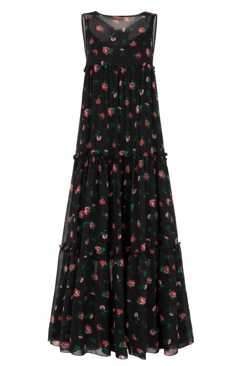 Платье "Марика" черное с розами, макси