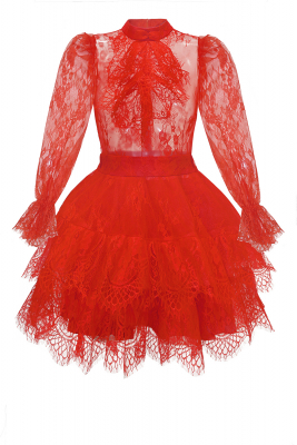 Платье "Анжелика" красное, мини, кружево