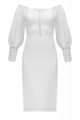 Платье "Андрия" белое, декорированное пуговицами, миди