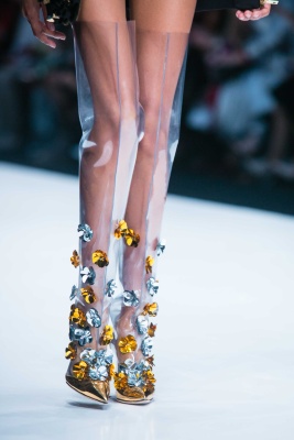 Ботфорты шпилька лак золотистые с силиконом, кутюр