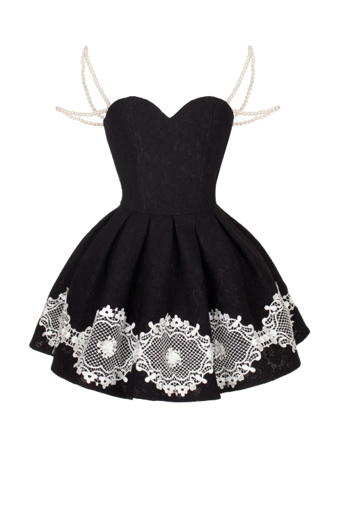 Платье "Кирстен" черное, белое кружево, мини