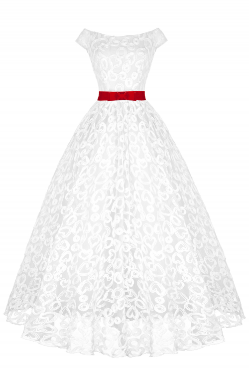 Платье "Мэйкон" макси, сердечки, белое кружево