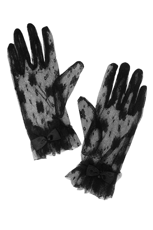 Перчатки "кружево", с бантиком, черные, ажурные