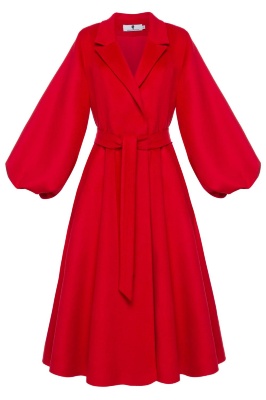 Пальто "Жаклин" красное, рукав со складками