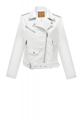 Куртка - косуха "Аланна" белая (молочная), эко-кожа, 3 молнии