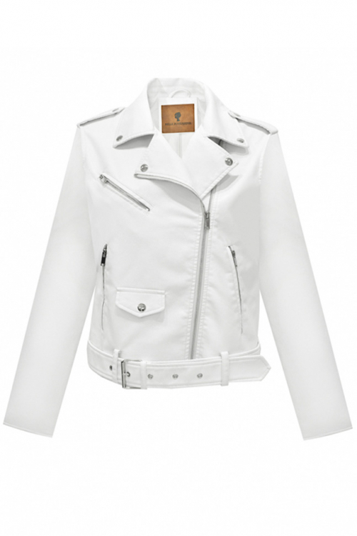 Куртка - косуха "Аланна" белая (молочная), эко-кожа, 3 молнии