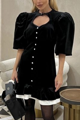 Платье "Эрнеста" черное, бархат, юбка из белого хлопка