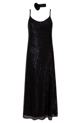 Платье - комбинация "Эйвон" черная, черные пайетки, макси