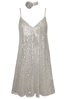 Платье - комбинация "Лилу" белая, серебристые пайетки, мини