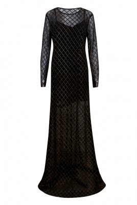 Платье "София" черное, с комбинацией, фатин, ромбы золото