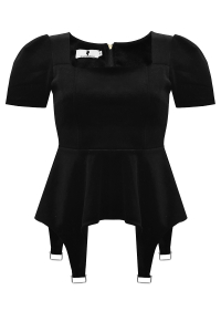 Блуза - корсет - баска черная, бархат, имитация подвязок
