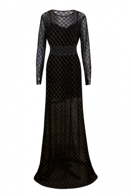 Платье "София" черное, с комплектом, фатин, ромбы золото