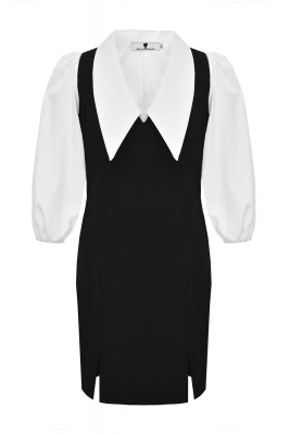 Комплект "Микелла" черно-белый, сарафан + блуза с острым воротником