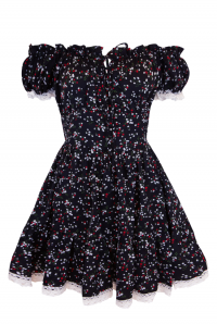 Платье &quot;Коринн&quot; Черное с маленькими цветами ,Мини, Кружевные рукава