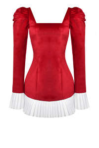 Платье-корсет "Эдит" красный бархатный, с белой отделкой
