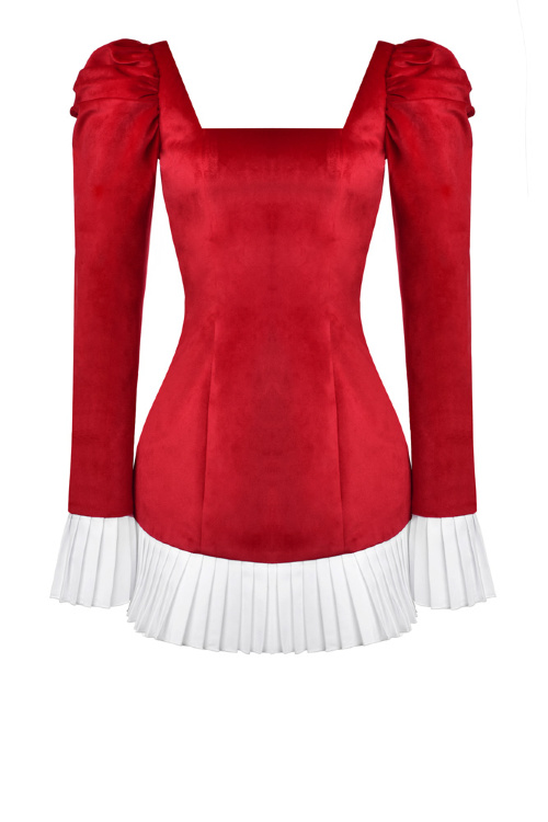 Платье-корсет "Эдит" красный бархатный, с белой отделкой