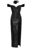 Платье "Кэтлин" черное, пайетки, макси + чокер роза