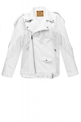 Куртка - косуха "Лэйни" белая (молочная), с бахромой, эко-кожа