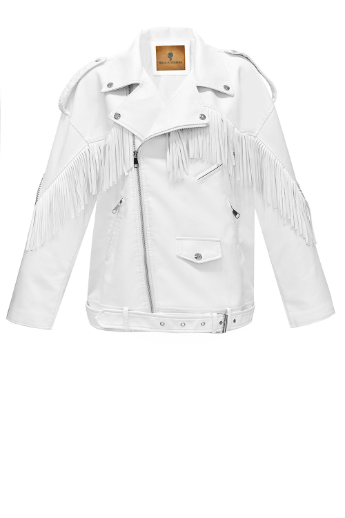 Куртка - косуха "Лэйни" белая (молочная), с бахромой, эко-кожа