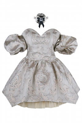 Платье "Версаль" молочное с золотистым, атлас, вышивка, вензеля, мини