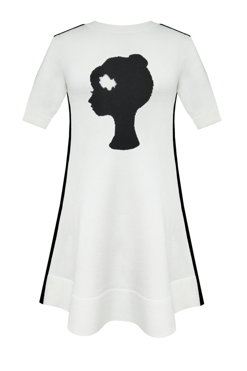Платье "Овэлла" белое с черным, вязаное