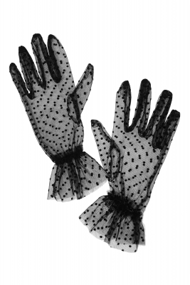 Перчатки "фатин", черные, горошек