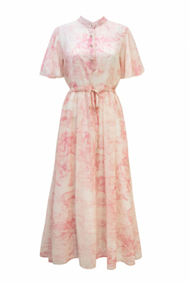 Платье "Плисанс" молочное, нежно-розовый принт "прованс"