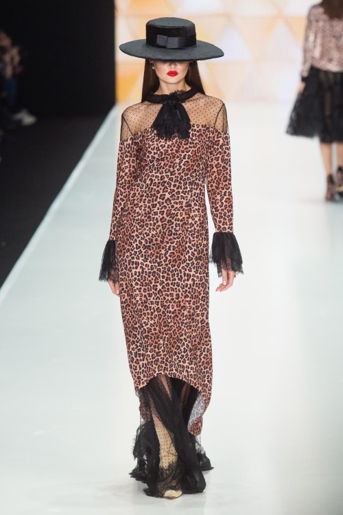 Платье "AW 18-19", бежевый леопард, черный фатин, макси