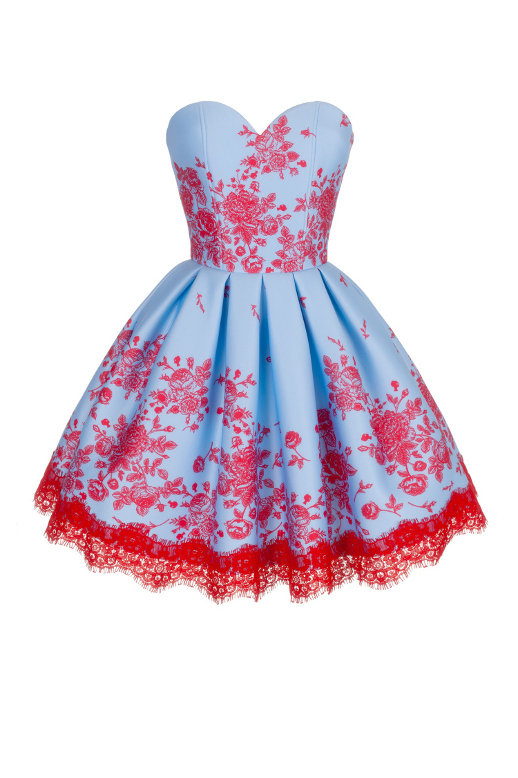 Красно голубое платье