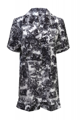 Костюм - пижама "Паскаль" молочный, черный принт "прованс" с шортами