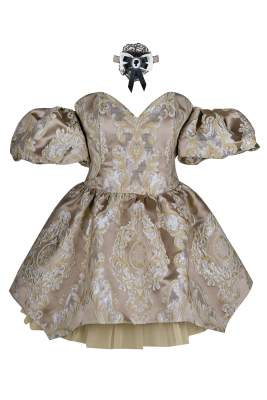 Платье "Версаль" бежево - золотистое, атлас, вышивка, вензеля, мини
