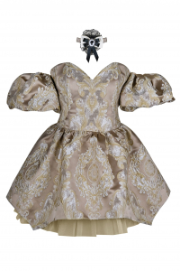 Платье &quot;Версаль&quot; бежево - золотистое, атлас, вышивка, вензеля, мини