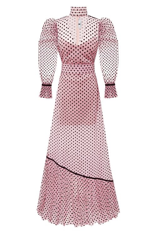Платье "Валенсия" пудровое фатин в горошек, макси