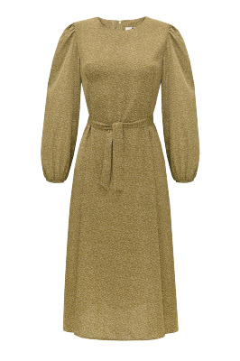 Платье "Элена" оливковое, принт цветы, РОСТ 165