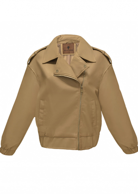 Куртка - косуха "Реми" бежевая, эко-кожа, на резинке пояс и рукава
